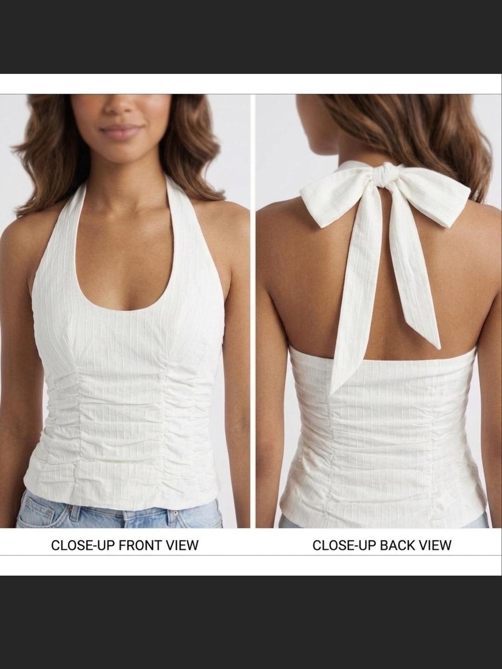 Princess Polly White Halter Tie-Back Ruched Tank Size 2